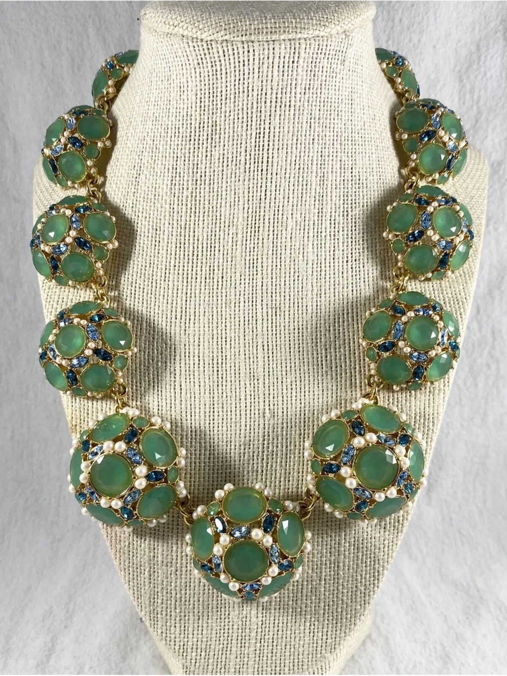 Gold-Tone Green Cabochon & Pearl Statement Necklace